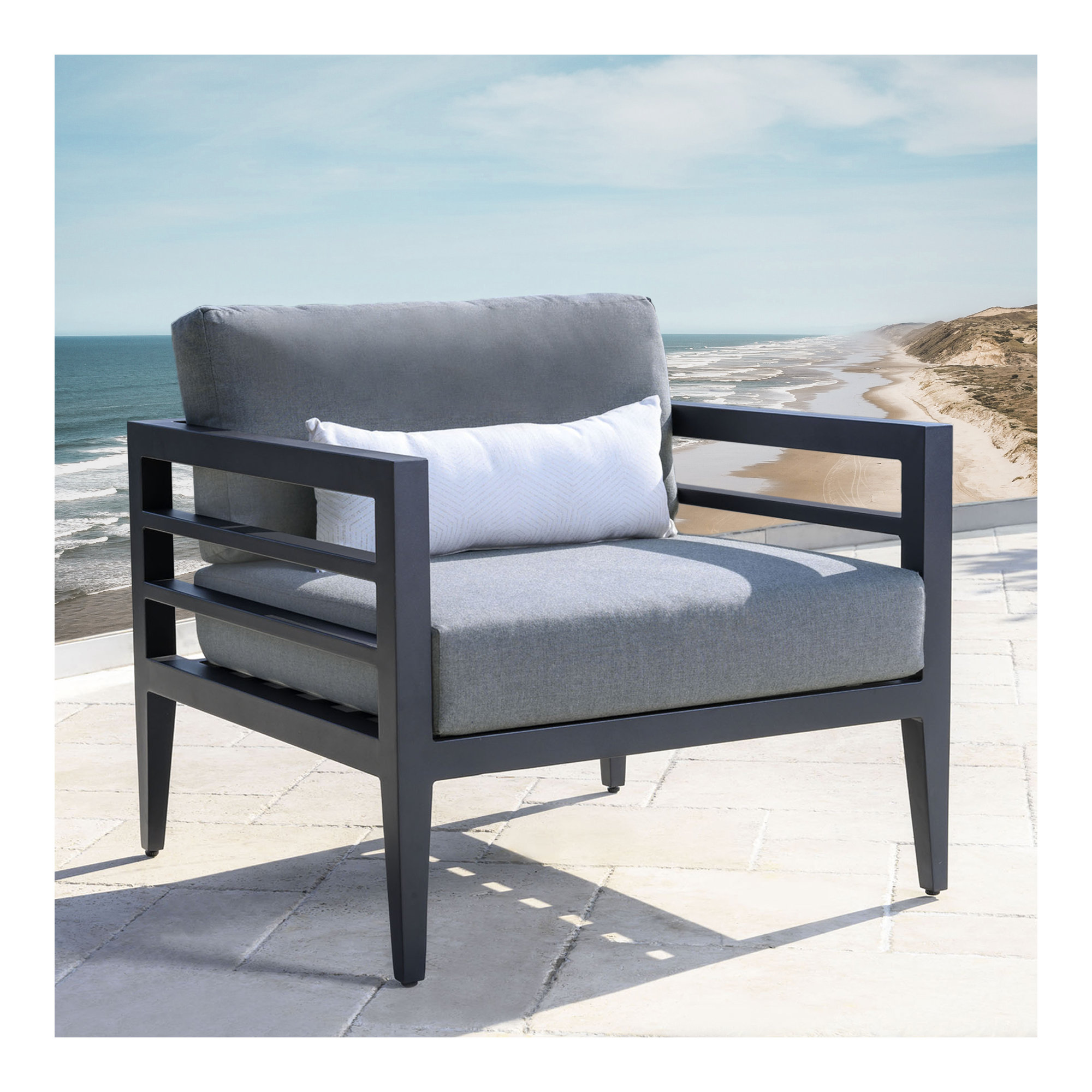 Winthrop Patio Chair with Sunbrella® Cushions, Navy, Gray