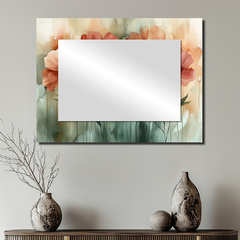 Coucher de soleil sur les fleurs de fuschia I - Art mural miroir floral - imprimé sur métal, 24 po x 32 po