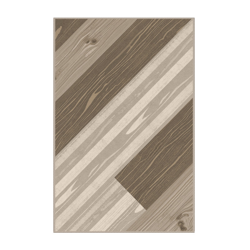 Machine Washable Bensonhurst Rustic Wood & Shiplap Rug in Gray – Beige Binding, 5x8