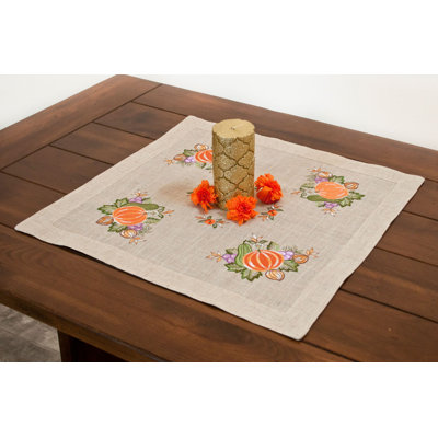 Coralie Pumpkin and Grapes on Burlap Table Topper (23" x 23")