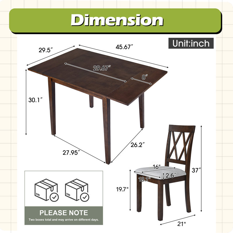 Ensemble de table de salle à manger pliable pour petit espace, ensemble de salle à manger extensible 5 pièces de style maison de campagne, ensemble de petite table de cuisine avec table de salle à manger à abattants et 4 chaises de salle à manger rembourrées