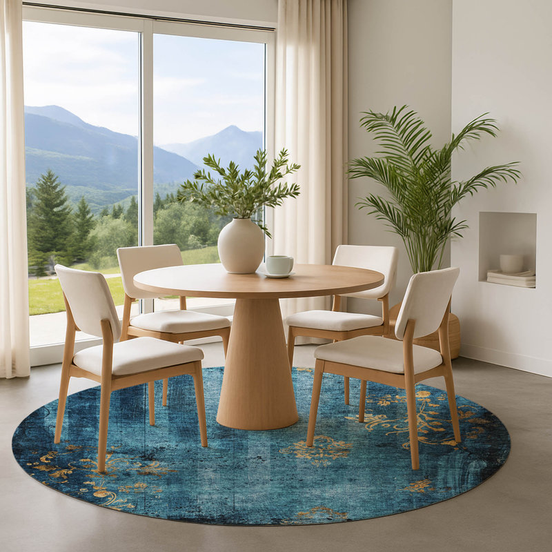 Premium Machine Washable Jacquez AMF1788 Floral Rug, Round 8'