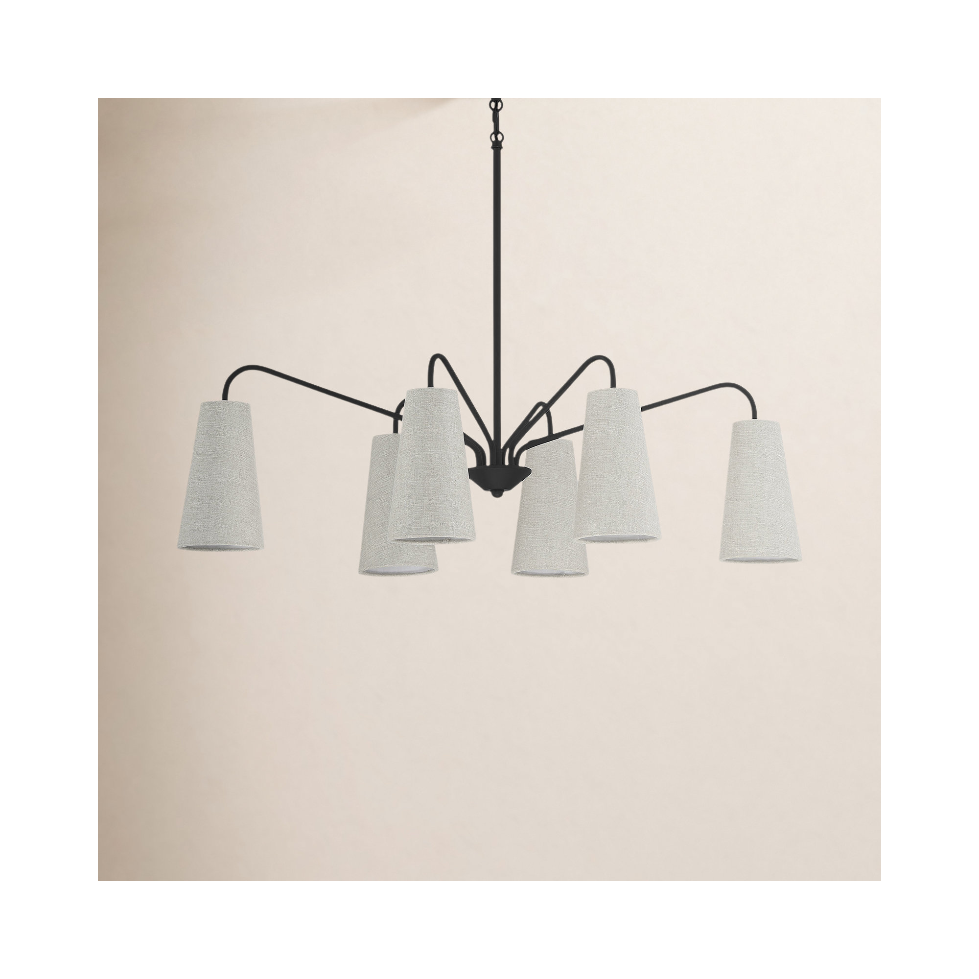 6 Light Dimmable Pendant, Matte Black, White
