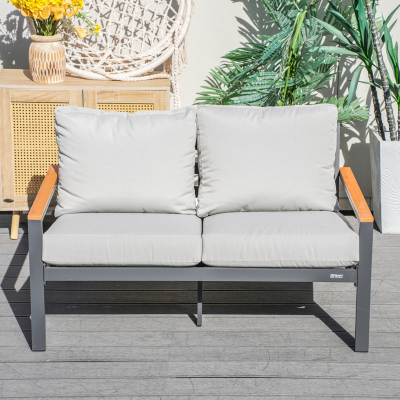 Sanil 50.3"*34.2"*28.3" Outdoor Patio Aluminum Loveseat Sofa With Gray Cushions