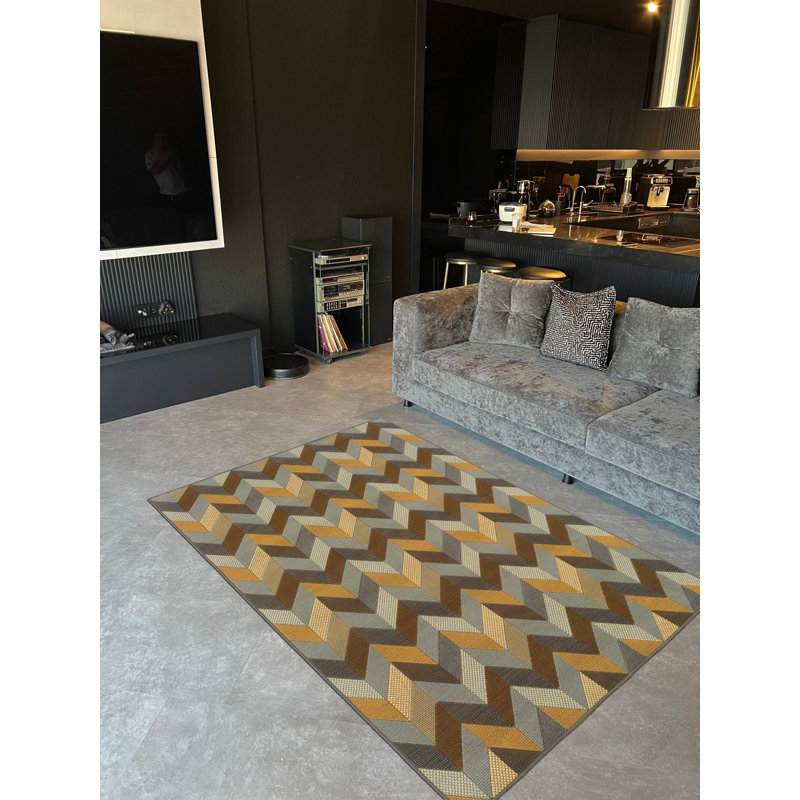 Tapis à motif tissé multicolore brun moderne Modern, Rectangle 4 pi 11 po x 9 pi 10 po