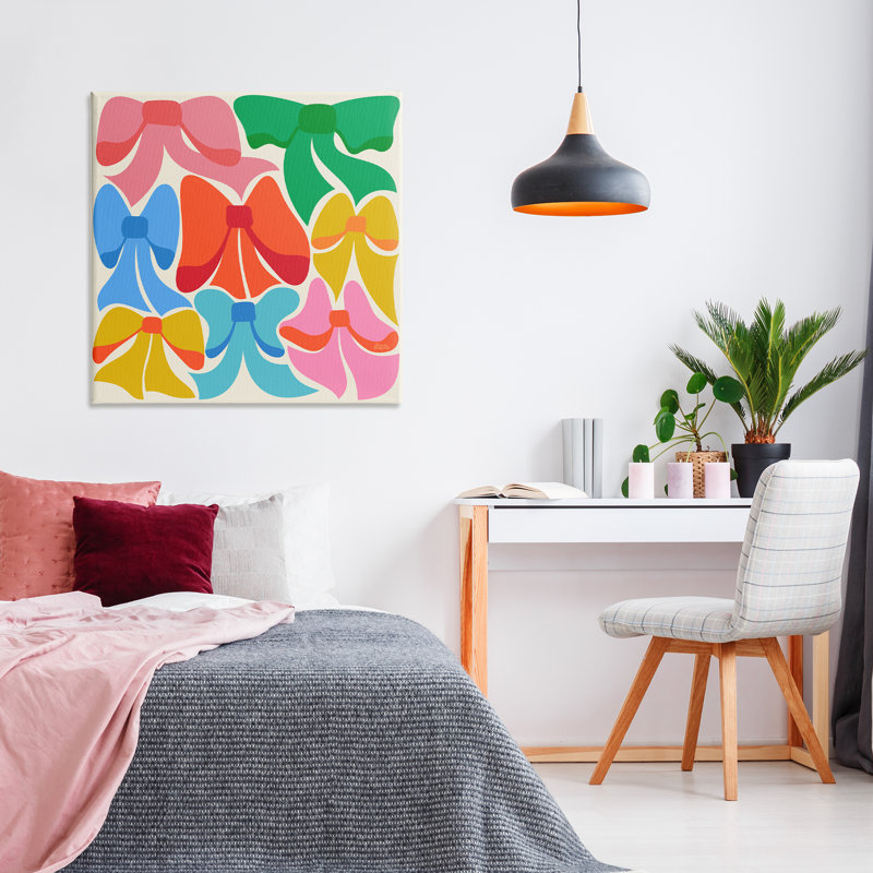 "Rainbow Bows Ribbon Shapes", art mural par Carrie Cantwell, H 36 po x l 36 po