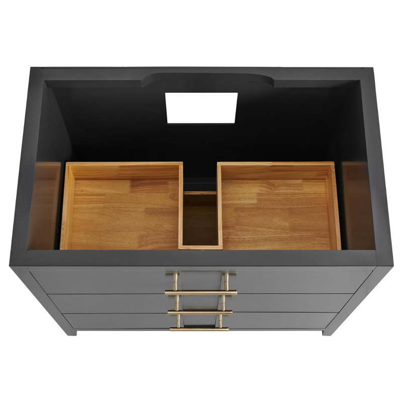 Iconic 36" Freestanding Standard Single Bathroom Vanity with Top, Black, Gold