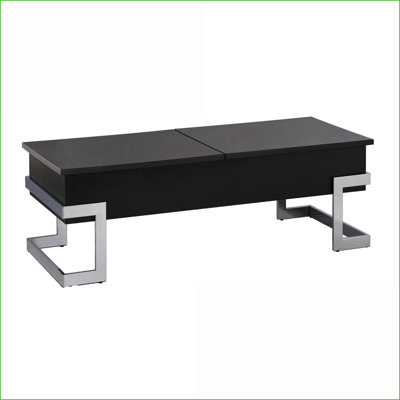 Table basse noire brillante avec rangement, couvercle semi-coulissant moderne et pieds chromés pour le salon