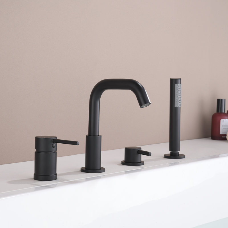 Solid Brass Deck Mounted Double Handle Roman Tub Faucet With Handshower