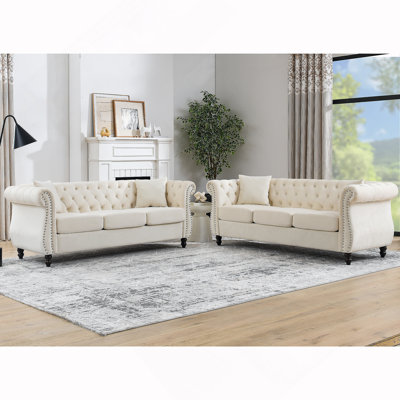 3-Seater + 3-Seater Combination Sofa.Beige Velvet