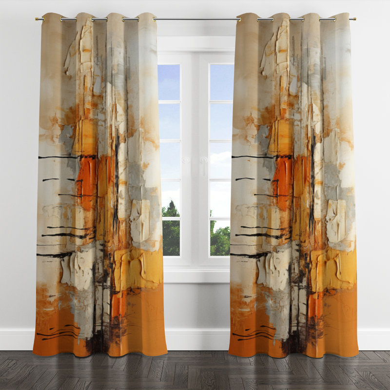 Orange Impressions III - Rideau occultant avec œillets - Collages abstraits - 1 panneau, l 52" x L 84", Œillets dorés