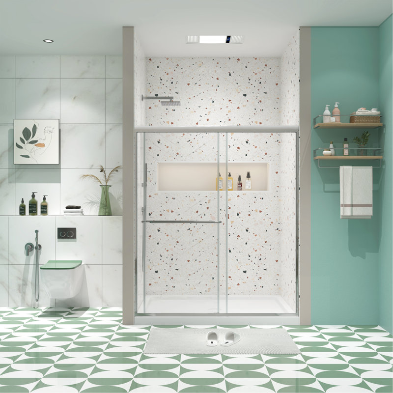 Bypass Shower Door, Sliding Door, With 1/4" Tempered Glass, Chrome