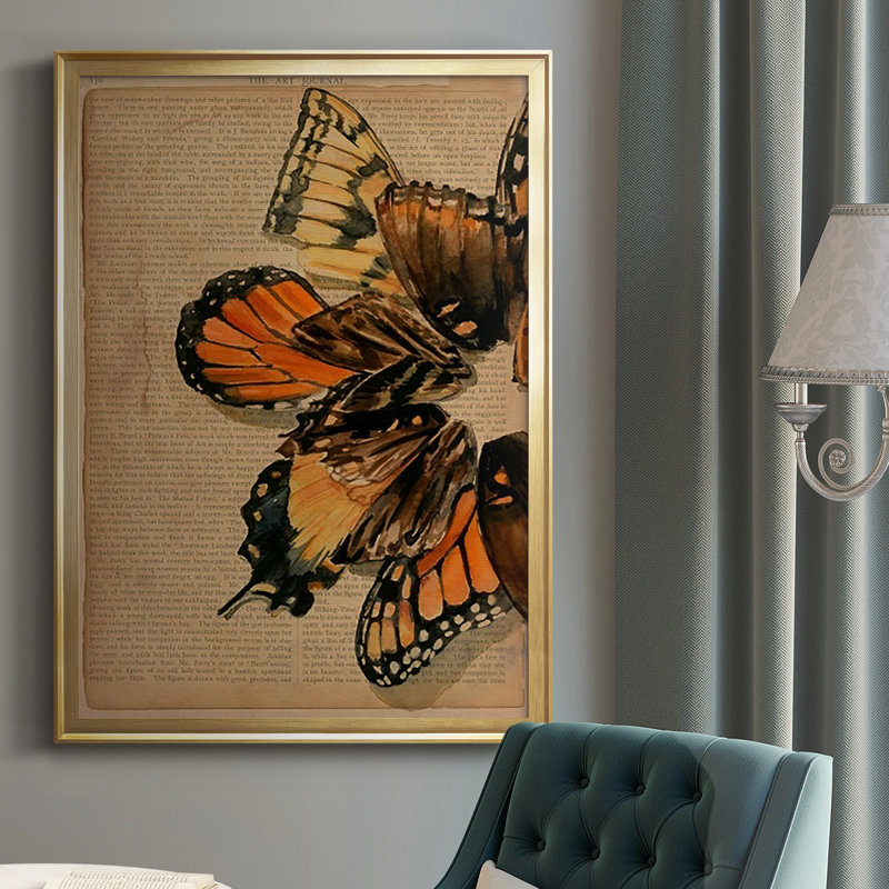 «Winged Wreath II», reproduction encadrée de qualité supérieure - prête à être accrochée, Or, H 42,5 po x l 30,5 po x P 1 po