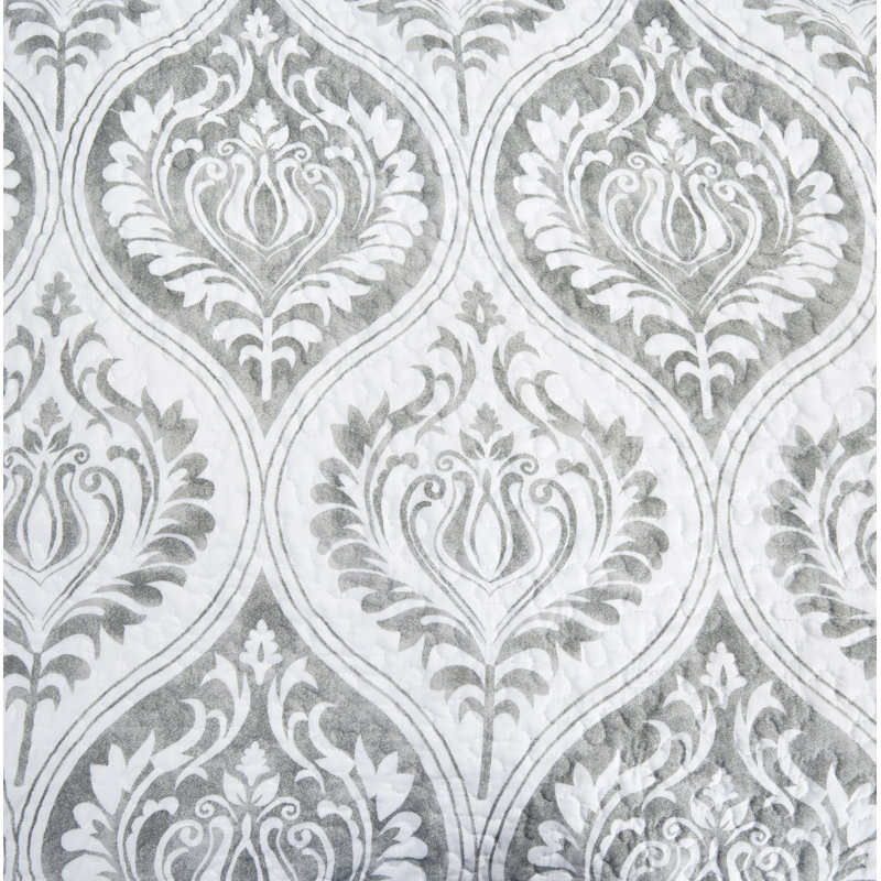 California King Gray Microfiber Reversible Damask Quilt Set