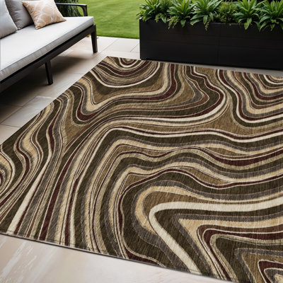 Tapis d'extérieur lavable abstrait brun et ivoire 5 pi x 8 pi