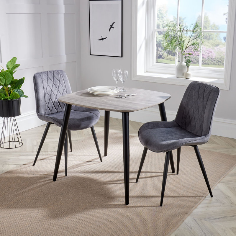 Aspen 3-Piece Casual Dining Set - Square Dining Table & Two Upholstered Diamond Fabric Chairs, Dark Grey, Grey Oak