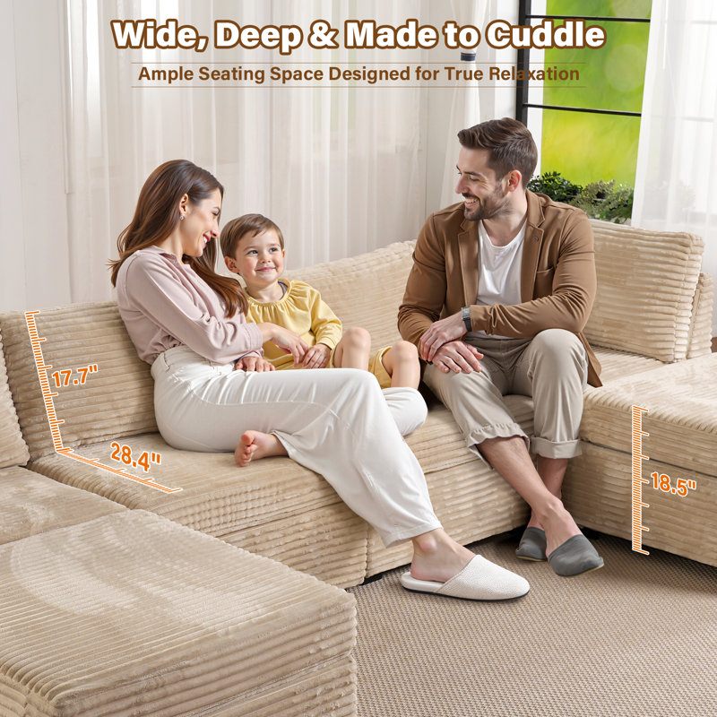 Modular U-Shaped Corduroy Sectional Sofa with Ottoman