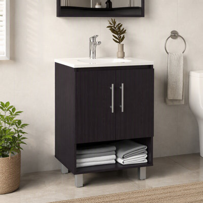 Meuble-lavabo, 2 portes, 4 tablettes, wengé noir