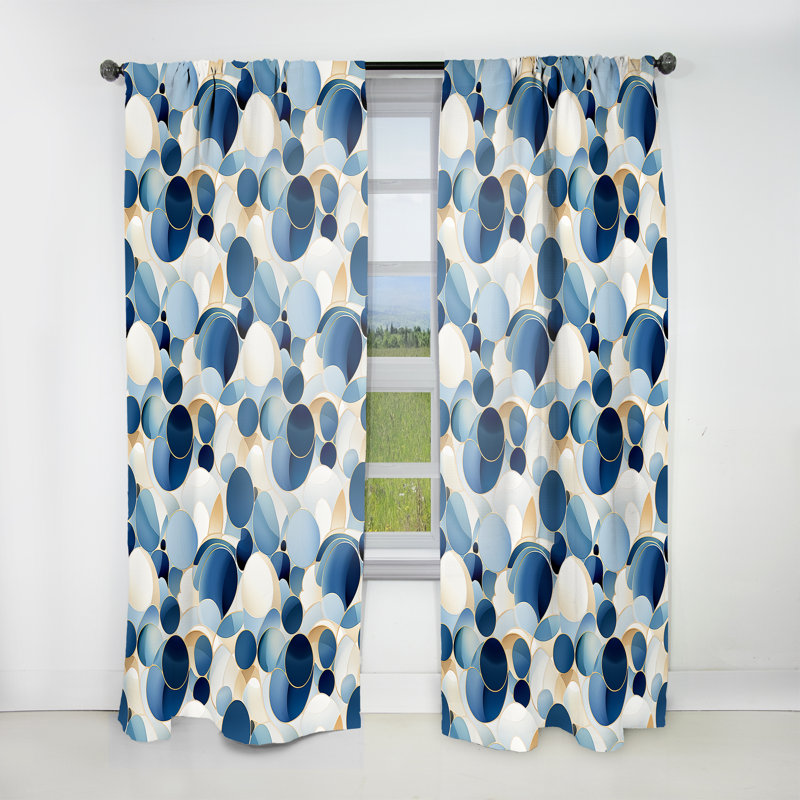Rideaux obscurcissants géométriques terreux bleu cobalt Earthy I - 1 panneau, L 52 po x L 120 po
