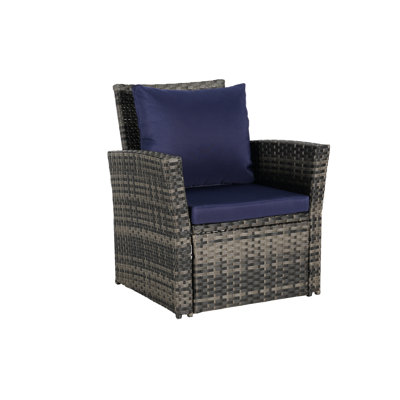4 Pieces Patio Furniture , Outdoor Chair With Tempered Glass Table, Comfortable Material, For Poolside, Garden, Backyard, Balcony, Dark Blue, Protected , Garden Coffee Water-Repellent Cushions, Blue