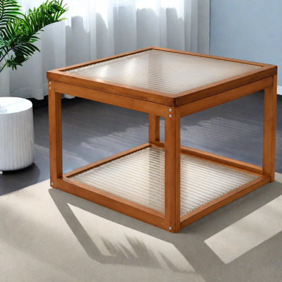 Petites tables basses et de cocktail avec rangement, verre cannelé en bambou, maison moderne