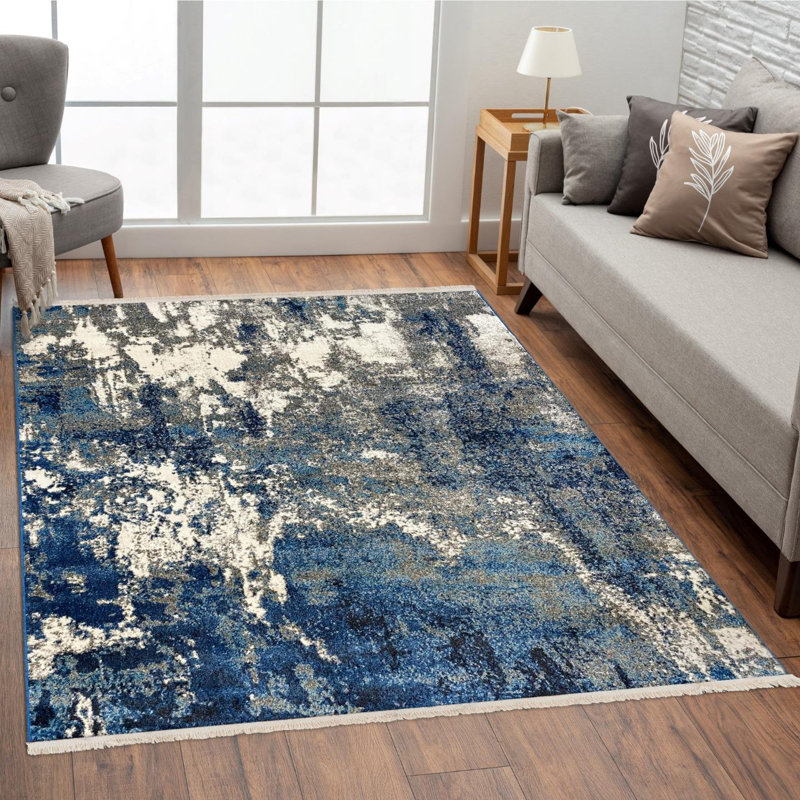 Modern Fringed Abstract Area Rug, Rectangle 5'0.5" x 5'1"