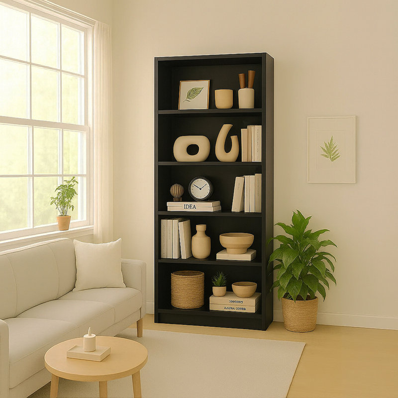 Armoire de rangement à 5 niveaux, (5 Shelves) 70.92" H x 29.84" W x 11.43" D, Noir