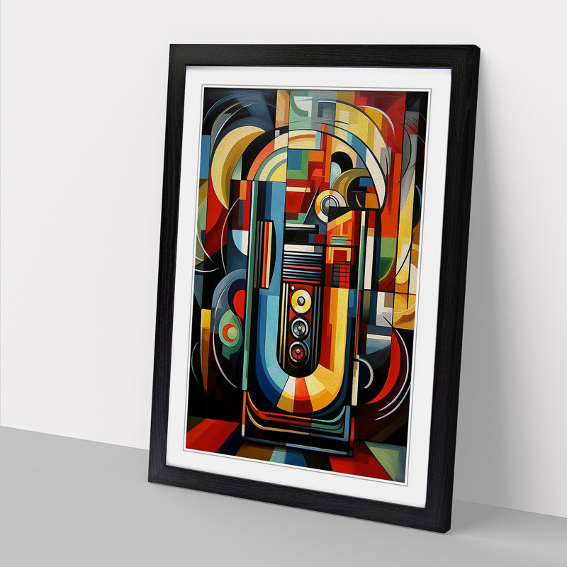 Jukebox Cubism - Framed Print, 64cm H x 46cm W x 2cm D, Black 