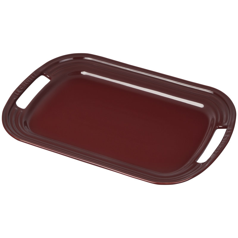 Cerise Red Ceramic Oval Serving Platter with Handles