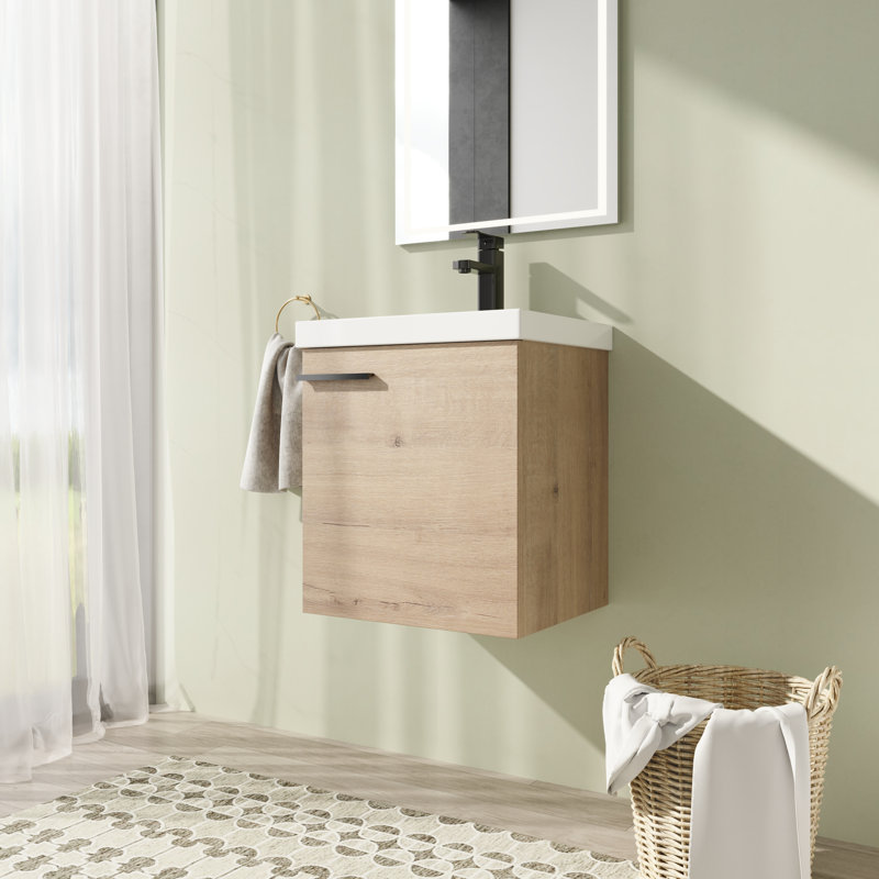 Meuble-lavabo mural simple 18 po avec comptoir en céramique, Brun clair