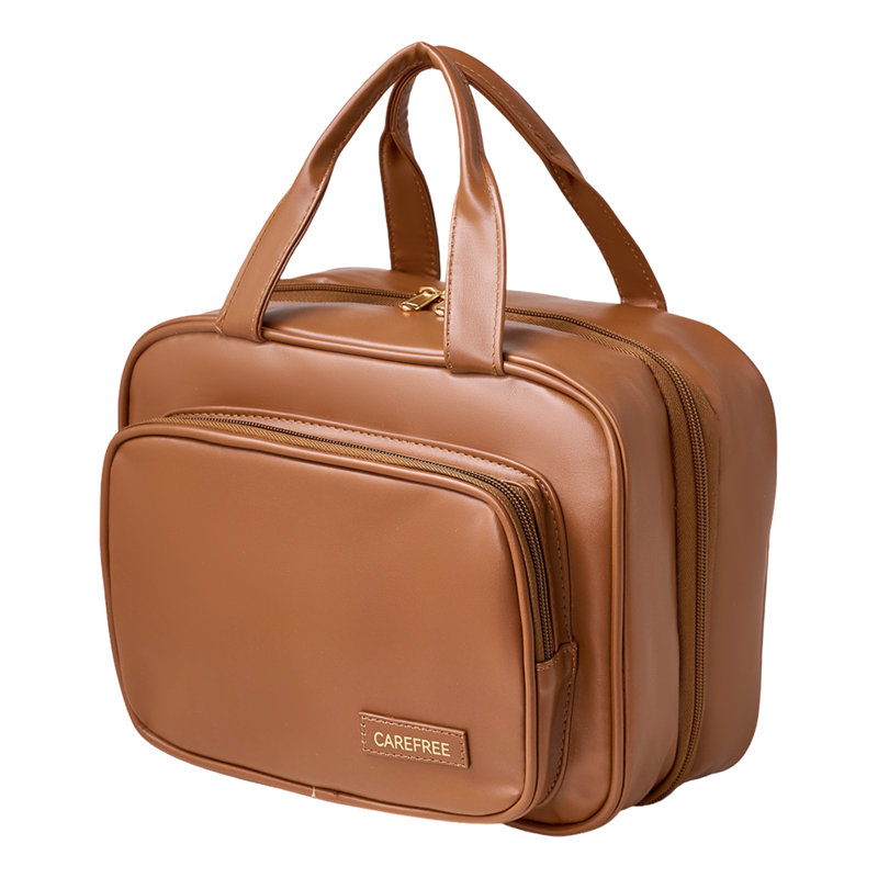 PU Leather；Polyester；PVC；Nylon Zipper Makeup Organiser, Caramel