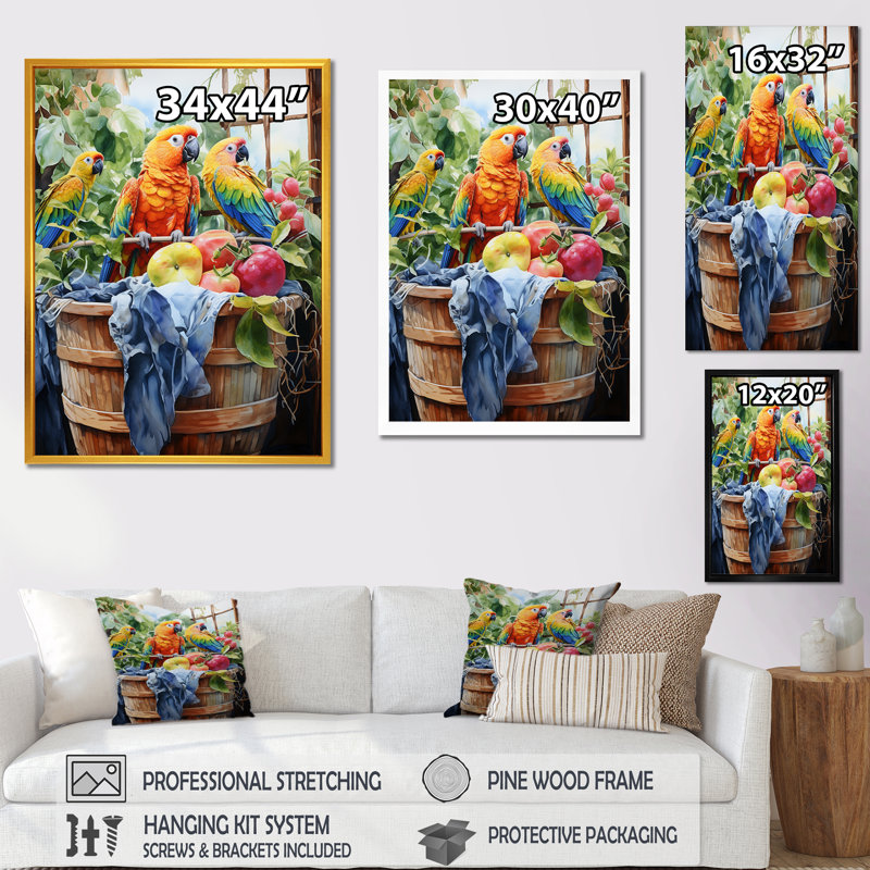 Jaune perroquet paradisiaque - art mural perroquet, Toile tendue, H 20 po x l 12 po