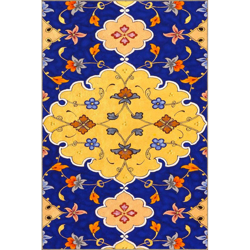 Tapis bleu tissé à motifs créatifs lavable à la machine, Rectangle 2'6" x 4'11"