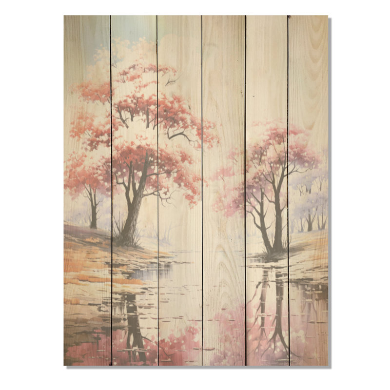 Érable rose, paysage, érable, art sur bois de pin naturel, H 32 po x l 24 po