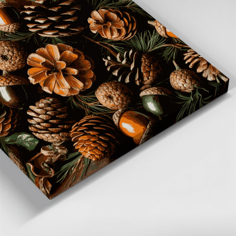 Art mural sur toile brun, "Thanksgiving Acorns and pinecones", H 20 po x l 30 po
