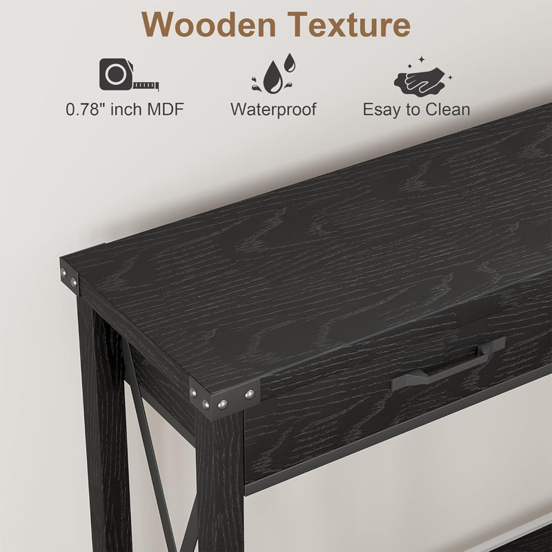 Industrial Console Table with Drawers, Black