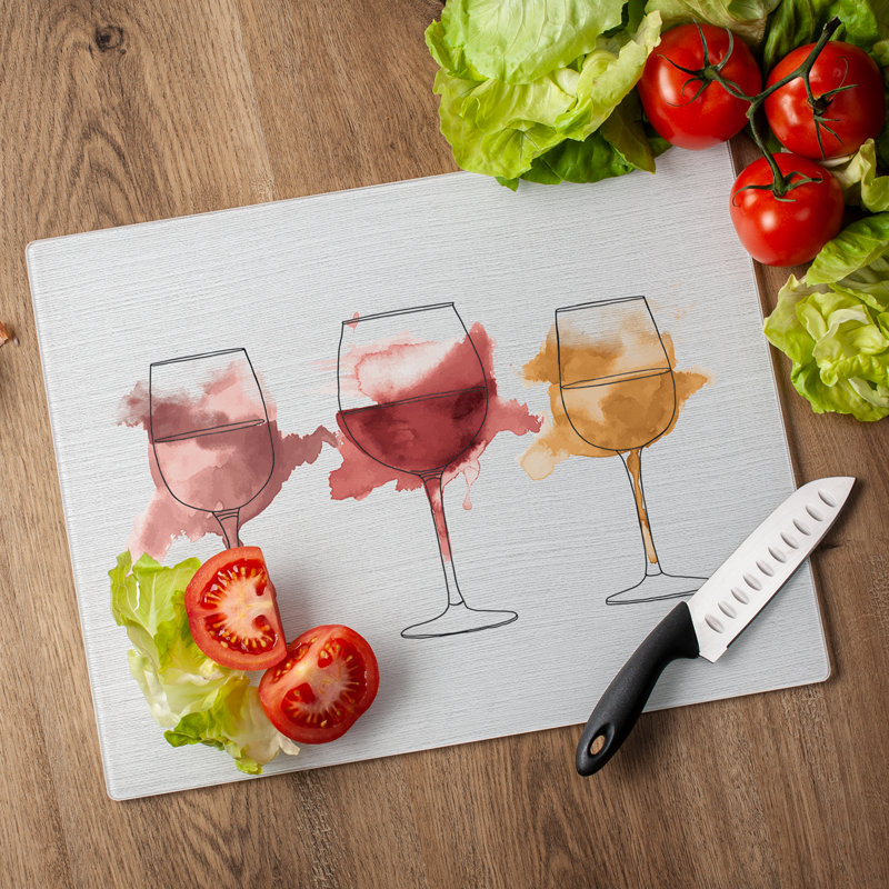 Watercolor Wine Tempered Glass Rectangular Cutting Board 15" x 12"