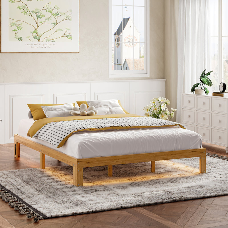 Cadre de lit plateforme grand en bois - Cadre de lit grand en bois massif de 12 pouces avec support de lattes, aucun sommier requis, assemblage facile en pin