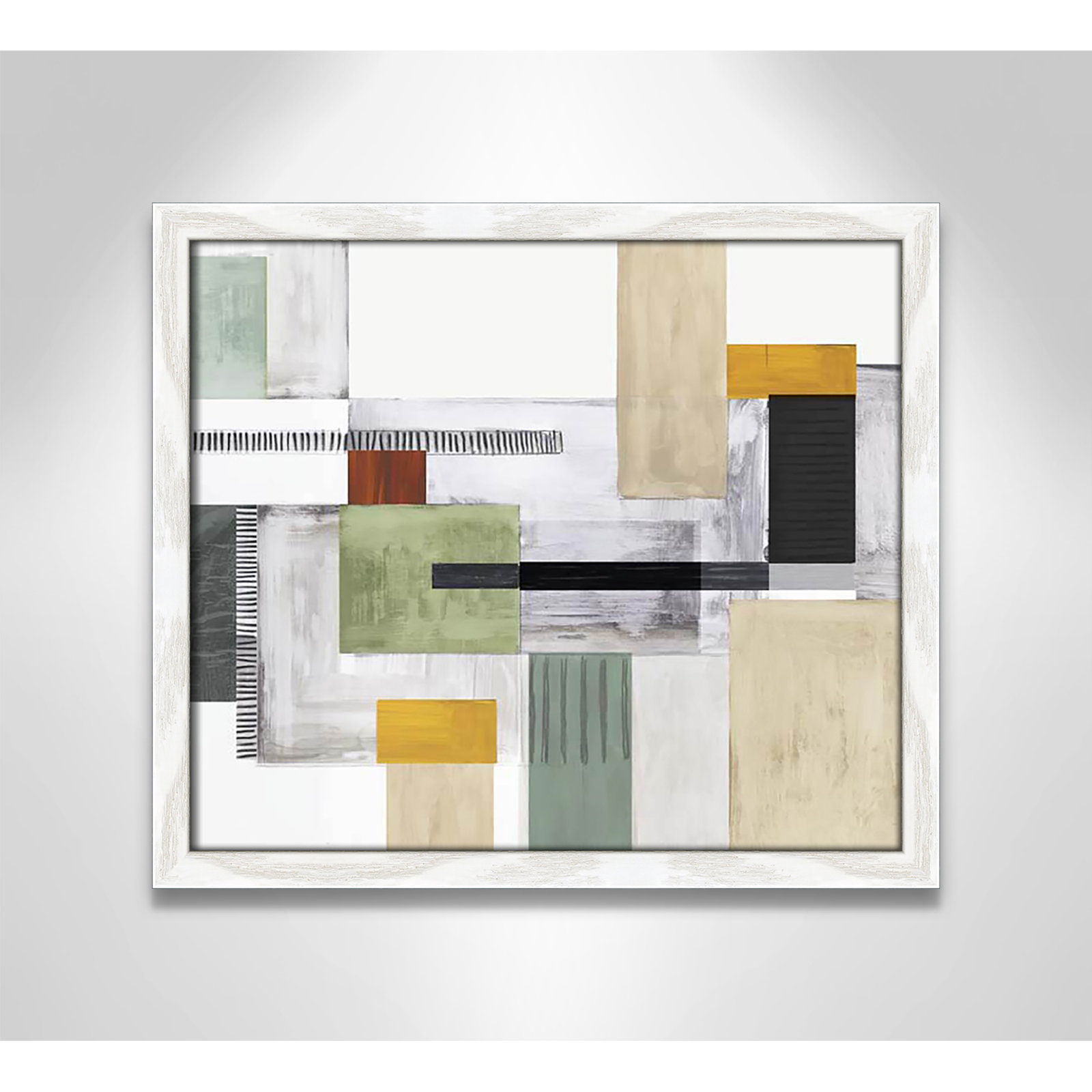 Playful Blocks by Tom Reeves, No Mat, 13" H x 15" W x 0.75" D, White Slim Picture Framed