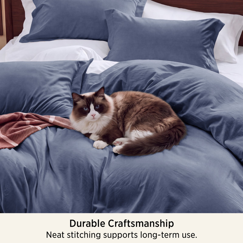 Bedsure Microfiber Duvet Cover Queen Size - Prewashed Cotton-Like Extra Soft Bedding Set (Set of 3), Navy