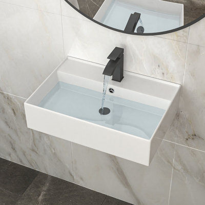Lavabo de salle de bain mural rectangulaire en céramique blanc 24 po x 16 po avec trou de robinet et trop-plein