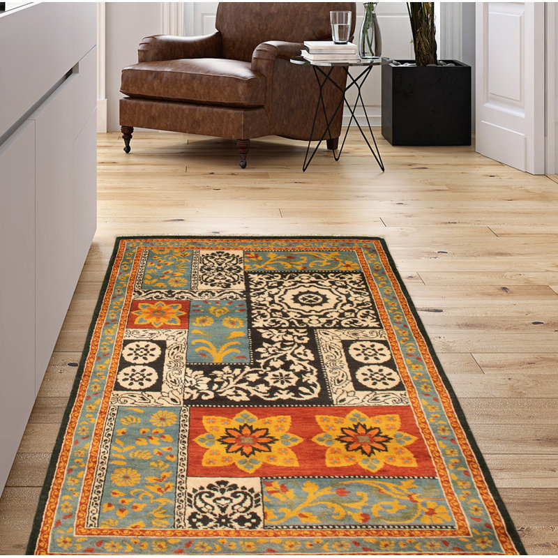 Tapis décoratif en laine noué à la main de conception unique 3 pi x 5 pi 2 po Azmar noué à la main New Age Lahore