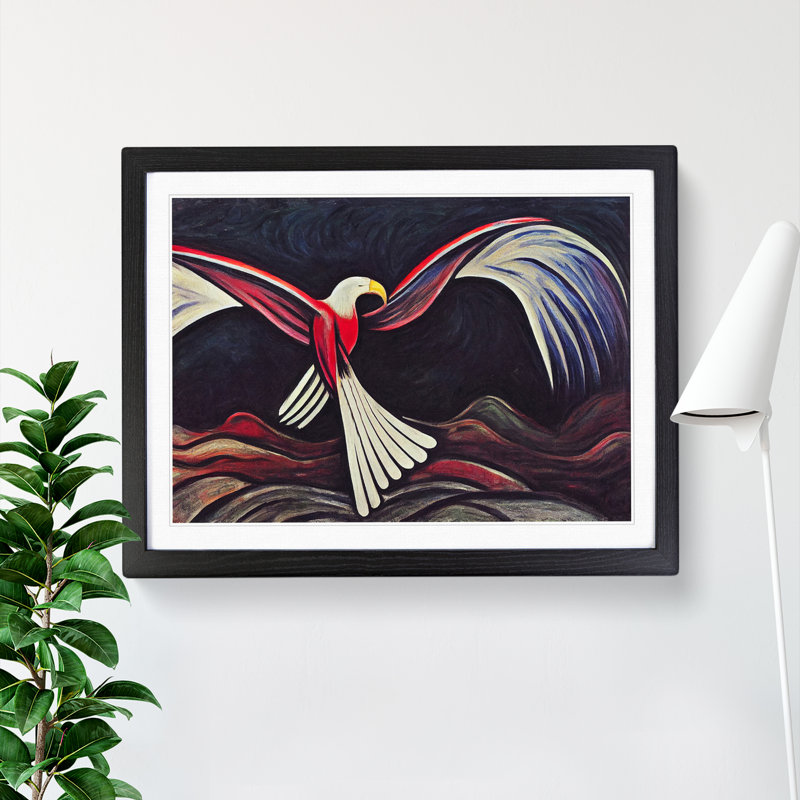 Enticing Eagle Bird Abstract - Single Picture Frame Print, 25cm H x 34cm W x 2cm D, Black 