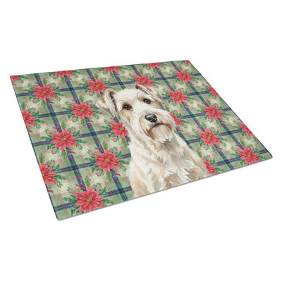 Sealyham Terrier Christmas PoinsettIas Glass Cutting Board