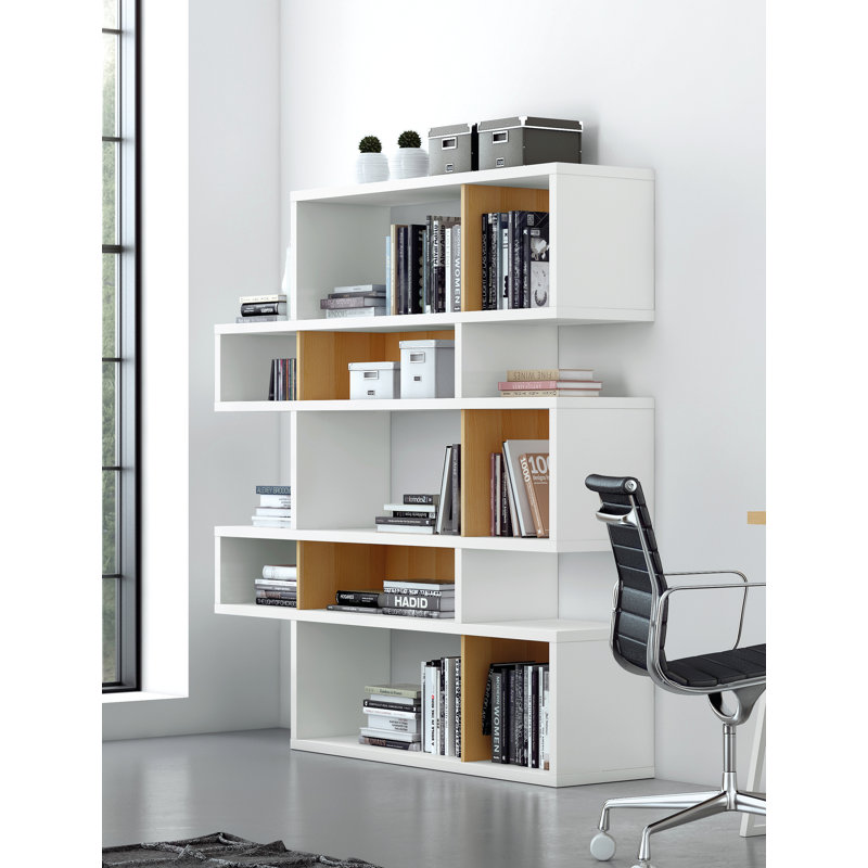 Bibliothèque géométrique H 63 "x l 61" Christofor, Blanc mat / chêne