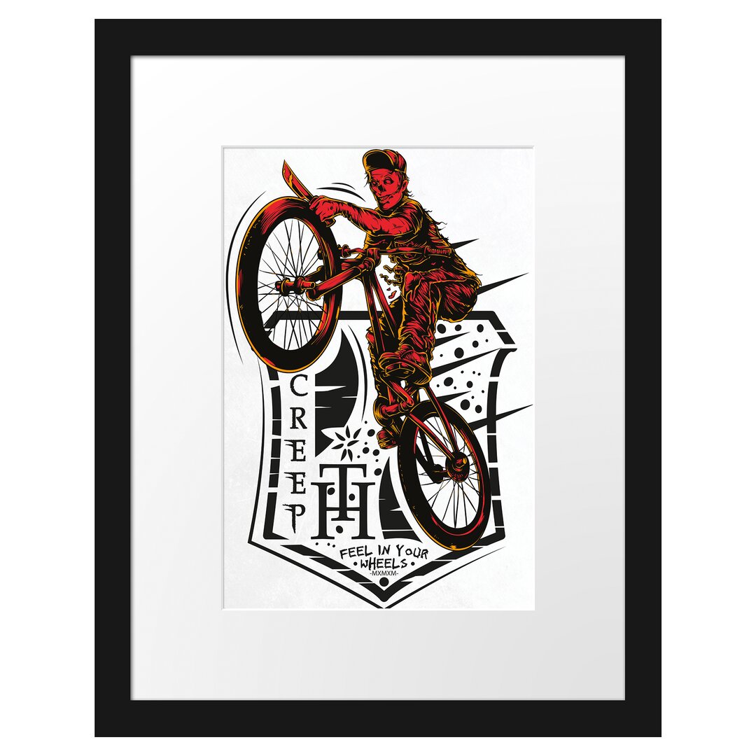 Gerahmtes Poster Creepy Biker White