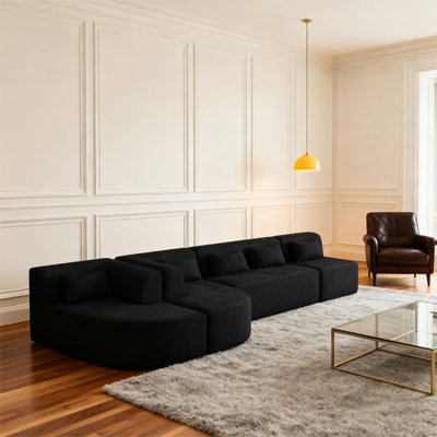 144" No Assembly Required Upholstered Boneless Sofa Cloud Sectional Couch Free-Combined With Two Chaise Lounge For Living Room