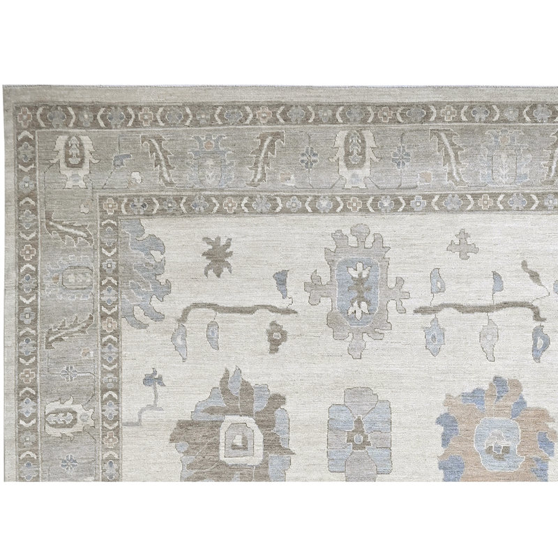 Tapis crème et gris noué à la main de haute qualité