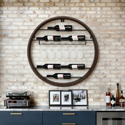 Erumiseh 6 Bottle Wall Mounted Wine Bottle & Glass Rack Brown