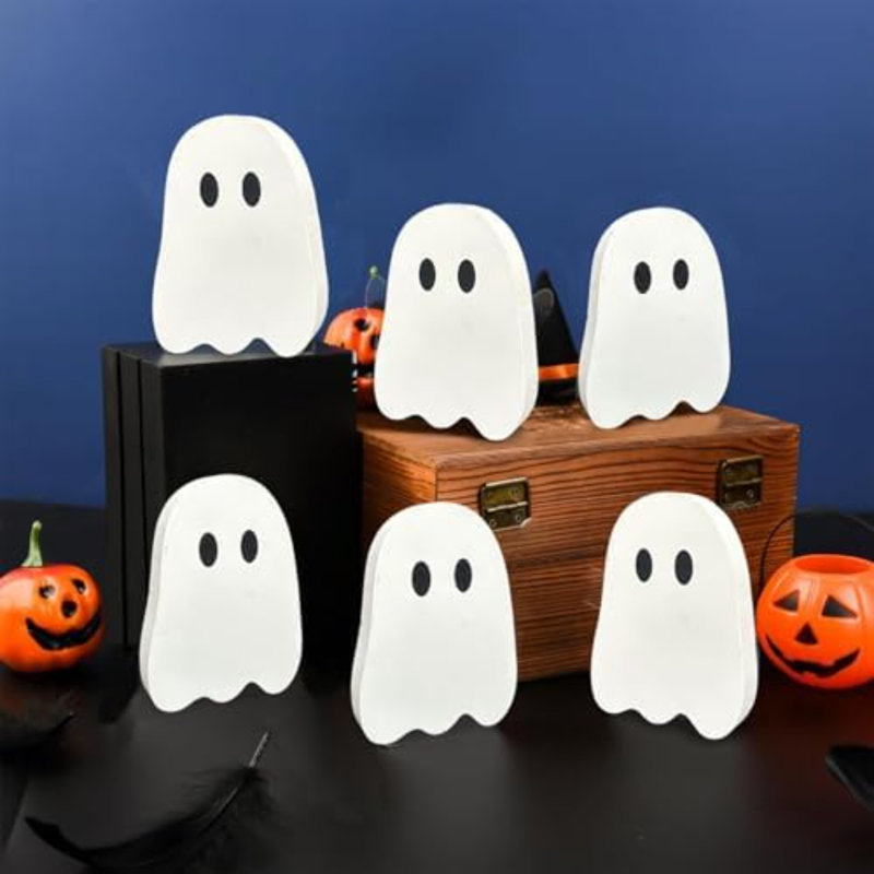Décorations d'Halloween d'intérieur pour la maison - 6 pièces en bois de fantômes avec centre de table - Décor rustique d'Halloween à plateau à niveaux pour la table de bureau à domicile